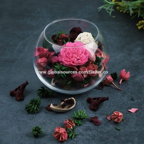 Glass Pot Pourri Bowl Pot fragrance pot pink rose, cream floral