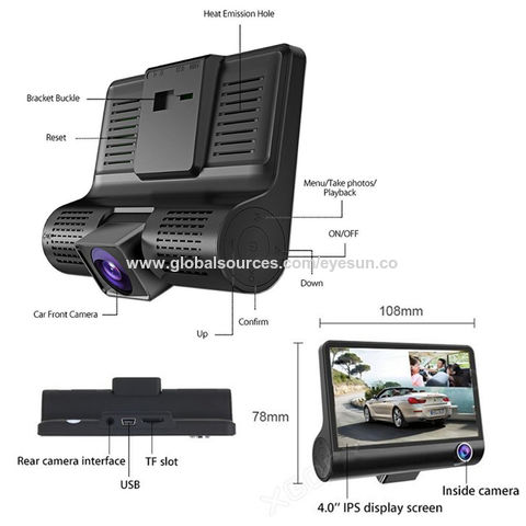 1080P Triple Objektiv Auto Dash Cam Dashcam Vorne Innen & Hinten