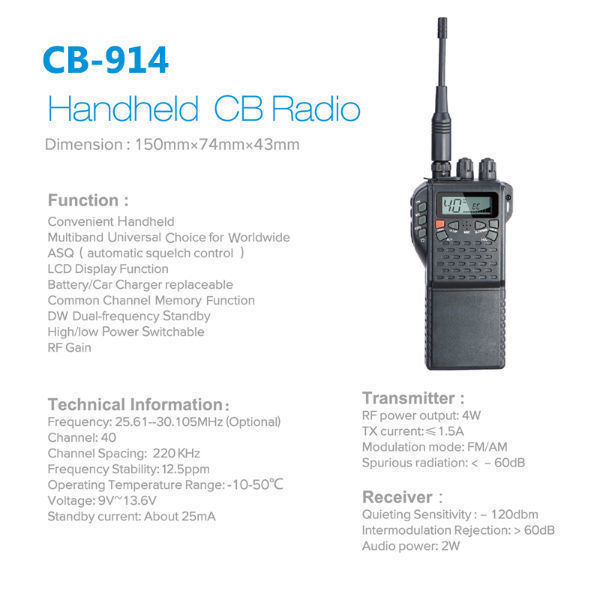 High Quality CB914 40 Channels Handheld 27MHz CB Radio FM/AM, Handheld CB Radio CB914 27MHz CB