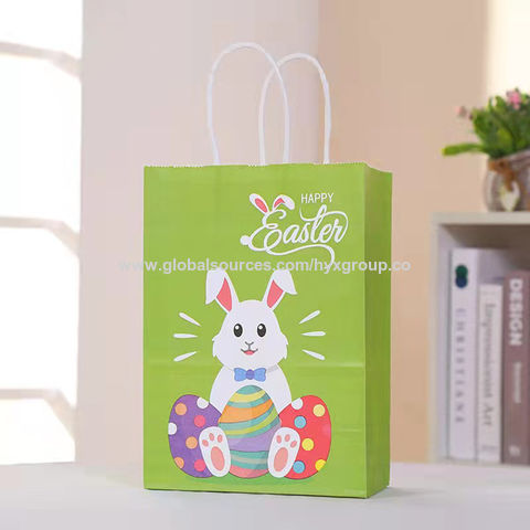 Bolsa de Papel de Embalaje con Diseño de Conejo y Huevos de Pascua para Regalos, Dulces y Galletas para Fiestas DIY de Pascua