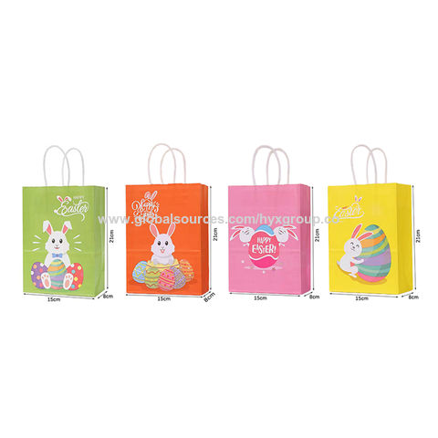 Bolsa de Papel de Embalaje con Diseño de Conejo y Huevos de Pascua para Regalos, Dulces y Galletas para Fiestas DIY de Pascua