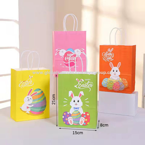 Bolsa de Papel de Embalaje con Diseño de Conejo y Huevos de Pascua para Regalos, Dulces y Galletas para Fiestas DIY de Pascua