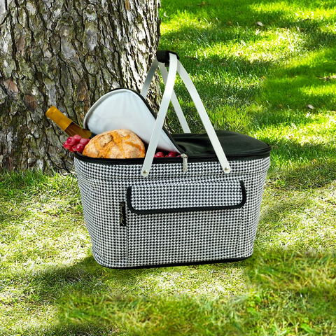 Cesta de picnic para 4 personas con mesa – Cesta de picnic de mimbre con  kit de servicio de cubiertos | Juego de picnic de sauce para 4 personas 