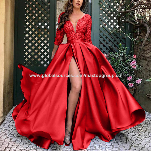 maxi vestidos mujer partido noche rojo otoño largo más tamaño formal mujeres  elegante hendidura vestido para las