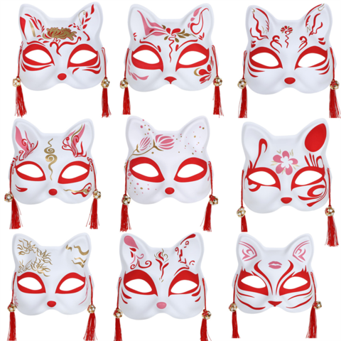 Lumineux Led Masque Renard Japonais Masque Rave Costume Anime Demi-Face  Chat Masques Mascarade Festival Party Cosplay Accessoires