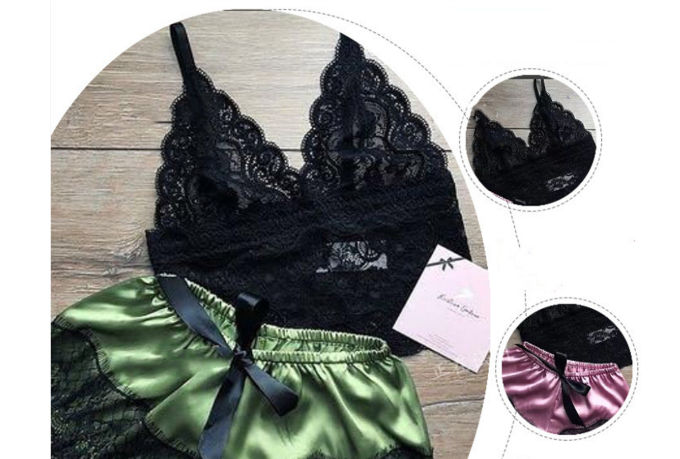 Plus-size Lingerie with Sexy nightdress made of flocked mesh with soft