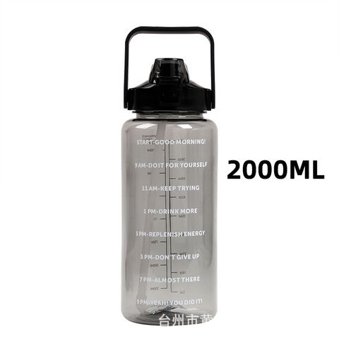 2L Portable Sports Water Bottle Straw Leakproof Drinking Bottle with  Stickers Frosted Time Scale Water Cup For Outdoor Fitness