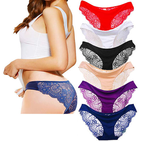 Buy Wholesale China Women Briefs Ladies Ice Silk Sexy Lace Panties