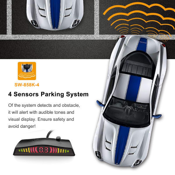 Sensor de aparcamiento inalámbrico, sistema de radar inverso con 4 sensores  de respaldo de coche, pantalla