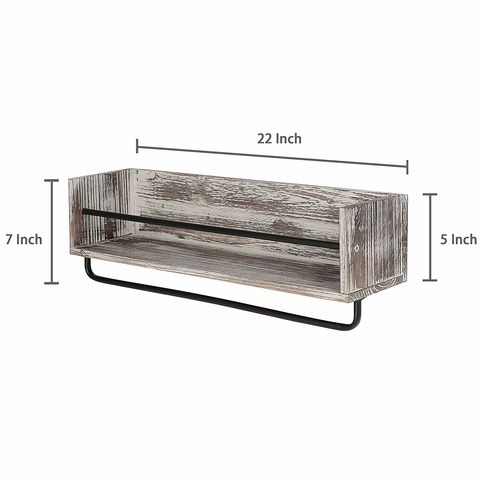 Whitewashed Torched Wood Wall Mounted 2-Tier Floating Shelf Rack