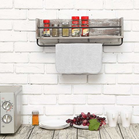 MyGift Wall-Mounted Rustic Gray Wood 3-Tier Bathroom Organizer Shelf Rack with 23 inch Hand Towel Bar