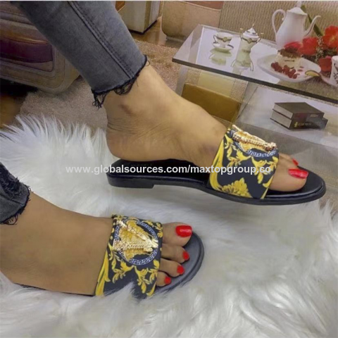 Summer Beach Slippers: Designer Fashion Loafers With Low Heels, Leather  Letters, And Cartoon Slides For Women Metal Nude Flat Sandals In Large  Sizes 35 42 US4 US11 08 From Luxuryshoes001, $35.18 | DHgate.Com