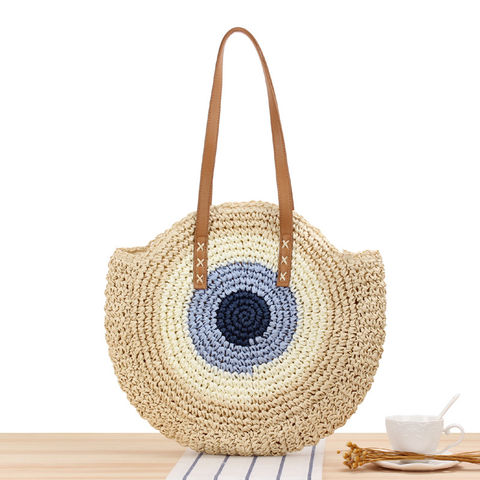 Round raffia crochet basket bag L