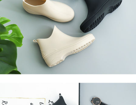 Chelsea Rain Shoes Woman Ankle Rainboots Rubber Boots Non-slip Water Shoes  Female Galoshes Overboot for Adult Beige Pink Black