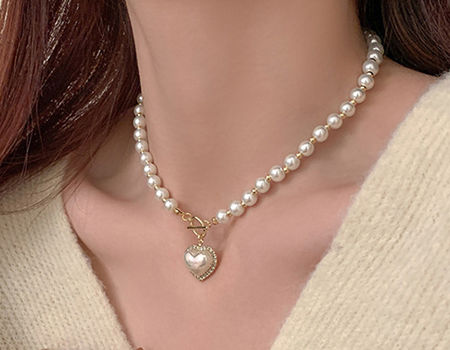 Heart Pendant \u0026 Pearl Choker Necklace 