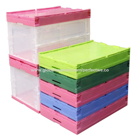 New Material Attached Lid Heavy Duty Nestable and Stackable Plastic Moving Tote  Box Wholesale - China Nestable Tote Crate, Attached Lid Containers