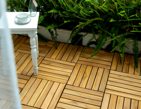 12″ x 12″ Square Teak Wood Interlocking Flooring Tiles Striped Pattern Pack of 10 Tiles, outdoor deck tile wooden flooring Vietnam wood deck tiles