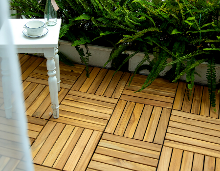 12" x 12" Square Teak Wood Interlocking Flooring Tiles Striped Pattern Pack of 10 Tiles supplier