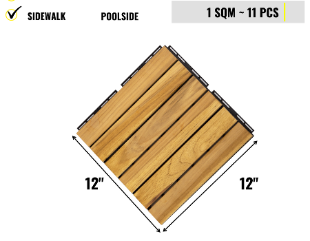 12" x 12" Square Teak Wood Interlocking Flooring Tiles Striped Pattern Pack of 10 Tiles supplier