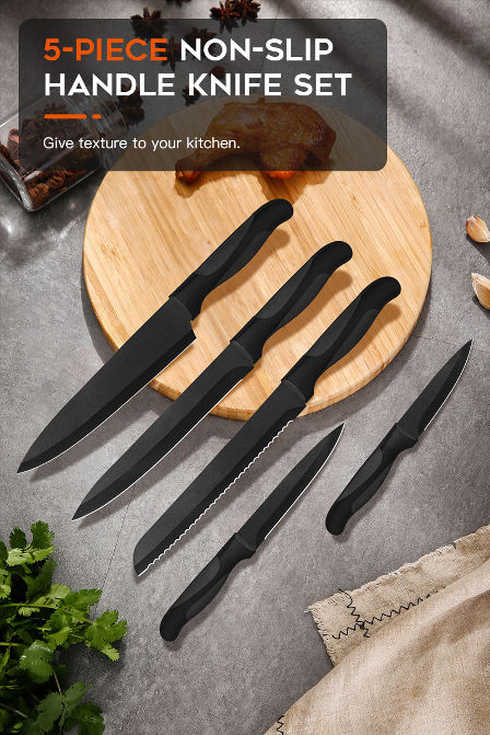 6 PCS Black Coating 3cr14 Kitchen Knife Set with Wooden Handle