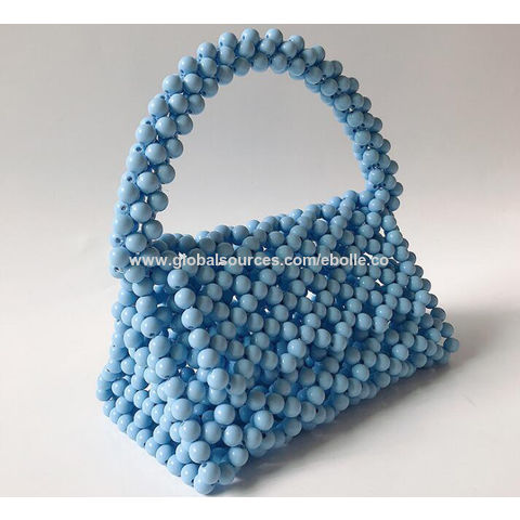 Blue Crystal Bead Bag Bead Bag Vintage Blue Beaded Handbag 