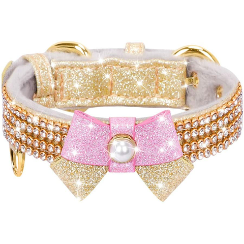 Bling Rhinestone Pearl Necklace Dog Collar Alloy Diamond Puppy Collars Dog  Accessories