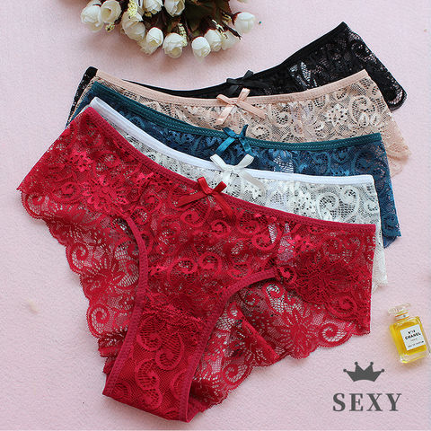 Breathable Women Lace Underwear Transparent Panties With Bow