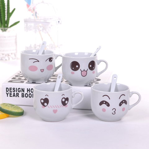 Creative Ceramic Cup For Women, Cartoon Expression Design Mug With Lid And  Spoon, Ideal For Home, Student, Coffee, Water, Couples