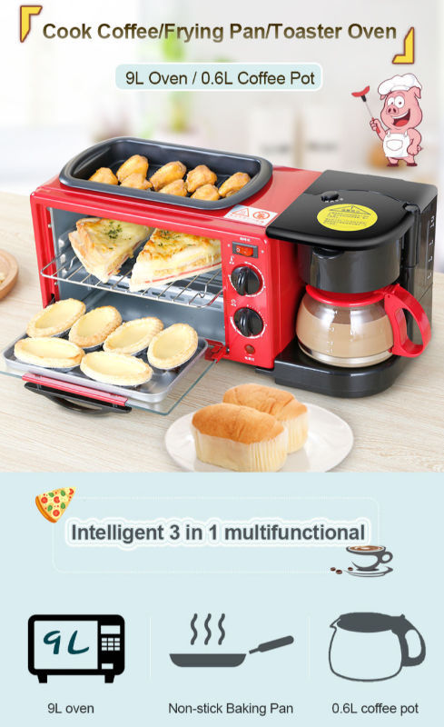 110V 220V Multifunction 3 In 1 Breakfast Machine Toaster Oven Pan