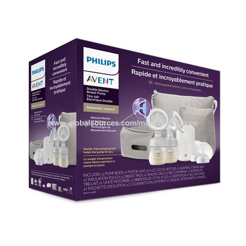 Bomba Tira Leite Elétrica Dupla Avançada com Tecnologia Natural Motion, Bolsa de Bomba Branca e Cinto, Transparente