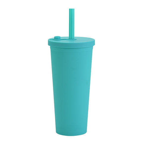 Gobelet Plastique Réutilisable avec Paille et Couvercle, 710ml Mug de  Voyage Tasse en plastique à double
