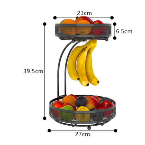 Kitchen 2 Tier Fruit Vegetable Storage Basket With Banana Hanger