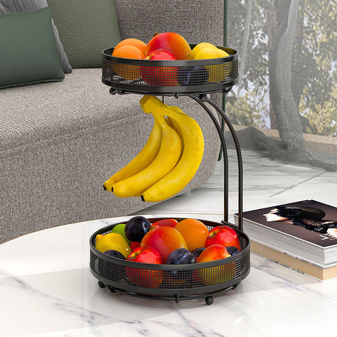 Brozne 1-Piece 2-Tier Fruit Basket with Banana Hook and 2-Fruit Bowl