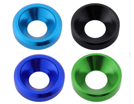 M4 To M8 Countersunk Taper Aluminum Washer Anodized Aluminum Various Colours 