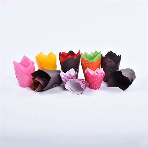 Tulip Muffin Copa Liner molde soporte herramienta papel envoltorio marrón natural rojo negro rosa amarillo