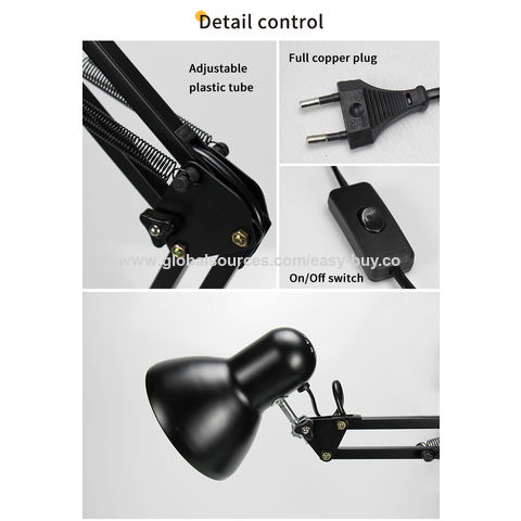 Lámpara de mesa con brazo oscilante SML, lámpara de escritorio clásica con bombilla incandescente y base de plástico