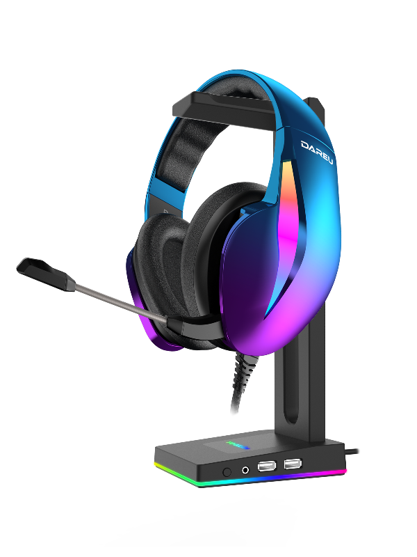 RGB Headphone Stand Dual Gaming Headset Holder Hanger Rack with 2USB Port  and 3.5mm Audio port, RGB LED Light Suitable for Most Headphones Gamer