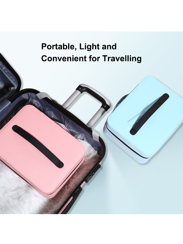 Factory New custom logo Adjustable Partition pink Travel Train Case with  Mirror LED Light 3 Adjustable
