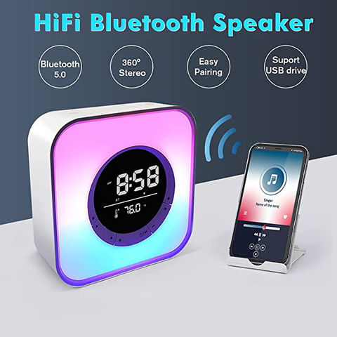 Haut-parleur Bluetooth, réveil, veilleuse colorée, lecteur de