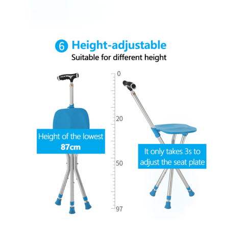 Bastones plegables con asiento para caminar bastón Asiento esmerilado con masaje de piedra de terapia magnética