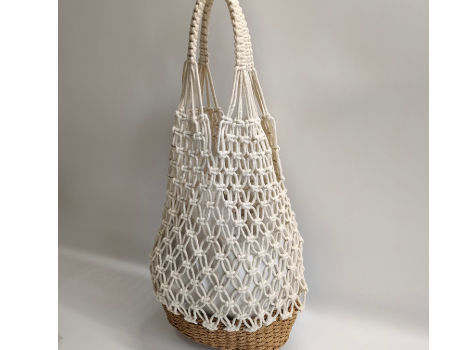 2018 New Vintage Fish Net Bucket Handbag Leather Beach Shoulder Bag Straw Bag 