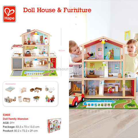 Hape E3405 Kids Wooden Doll Family Mansion with Accessories