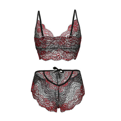 Women Lace Lingerie Set Sexy Bra and Panty Sets Two Piece Lingerie Wine Red