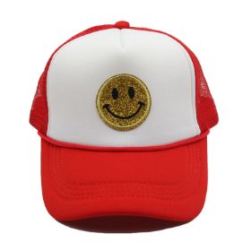Foam Front Mesh Back Adjustable Snapback Closure Hat for Men and Women Baynetin Unisex Yellow Glitter Smiley Face Printing Embroidered Truck Hat