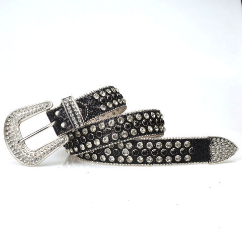 Rhinestone Faux Leather Belt Men & Women Western Cowgirl Cowboy Bling  Studded Design Diamond Fashion Belt for Jeans at  Women’s Clothing  store