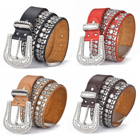 Ladies Men's Pin Buckle Rhinestone Belt Western Casual Colored Diamond  Encrusted Belt at  Women’s Clothing store