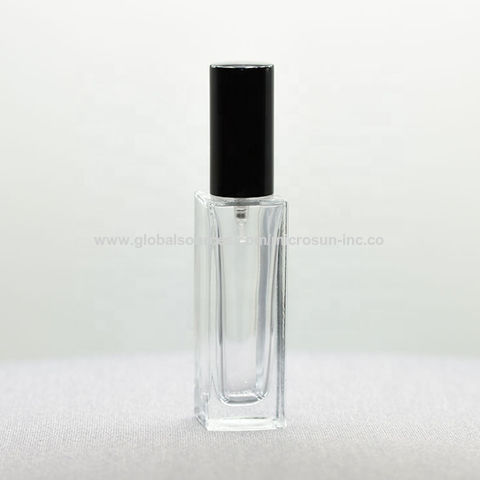 10ml Round Perfume Spray Clear Glass Bottle Black Cap Square