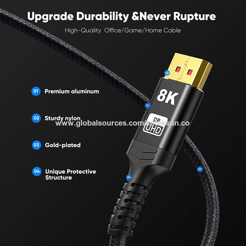 Buy Wholesale China Gaming Displayport Cable, Dp 1.4v 240hz Monitor 165  Graphics Card 8k Hd 4k 144hz For Computer 1m & Displayport Cable 8k at USD  2.31
