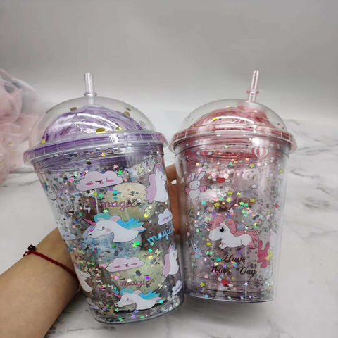 Unicorn Straw Cup New Fashion Colorful Double Layer Plastic Cup