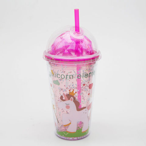 LED Unicorn Drinking Cup Mugs Straw Kids Travel Tumbler Watter